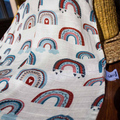 Blue & Terra Cotta Rainbows - Baby Swaddle Blanket