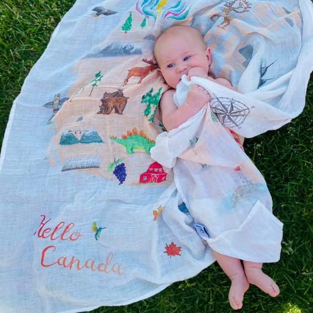 'Hello Canada' Baby Muslin Swaddle