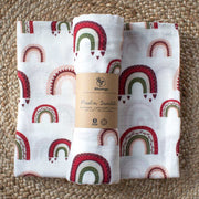 Red & Green Rainbows Baby Muslin Swaddle