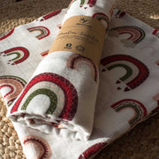 Red & Green Rainbows Baby Muslin Swaddle